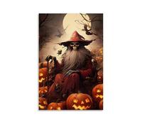 XMHMYHZJ Halloween Poster of A Man in A Wizard Costume with Halloween Pumpkins Wall Art Mural Modern Decoration Hanging Art Poster 12x18inch(30x45cm)