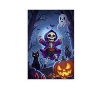 XMHMYHZJ Halloween Poster of A Skeleton Dressed As A Witch in The Woods with Cats Wall Art Mural Modern Decoration Hanging Art Poster 20x30inch(50x75cm)