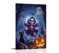 XMHMYHZJ Halloween Poster of A Skeleton Dressed As A Witch in The Woods with Cats Wall Art Mural Modern Decoration Hanging Art Poster 20x30inch(50x75cm)