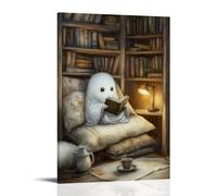XMHMYHZJ Halloween Poster of Ghost Reading in A Library Filled with Many Books And Cups Wall Art Mural Modern Decoration Hanging Art Poster 20x30inch(50x75cm)