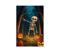 XMHMYHZJ Halloween Poster of Ghostly Skeleton Walking with Glowing Pumpkins, Crow on The Ground And Dark Woods behind Wall Art Mural Modern Decoration Hanging Art Poster 20x30inch(50x75cm)