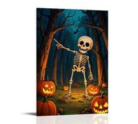XMHMYHZJ Halloween Poster of Ghostly Skeleton Walking with Glowing Pumpkins, Crow on The Ground And Dark Woods behind Wall Art Mural Modern Decoration Hanging Art Poster 24x36inch(60x90cm)