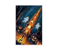 XMHMYHZJ Halloween Poster of Ghosts Are Flying over A Building in The Woods Wall Art Mural Modern Decoration Hanging Art Poster 24x36inch(60x90cm)