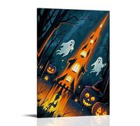 XMHMYHZJ Halloween Poster of Ghosts Are Flying over A Building in The Woods Wall Art Mural Modern Decoration Hanging Art Poster 16x24inch(40x60cm)