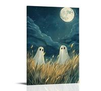 XMHMYHZJ Halloween Poster of Ghosts in A Rice Field at Night with Moon Wall Art Mural Modern Decoration Hanging Art Poster 24x36inch(60x90cm)