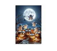 XMHMYHZJ Halloween Poster of Haunted Graveyards with Pumpkin And Ghosts Floating in The Sky Wall Art Mural Modern Decoration Hanging Art Poster 16x24inch(40x60cm)