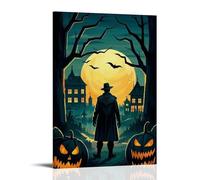 XMHMYHZJ Halloween Poster of Pumpkins And Bats Standing in The Woods Wall Art Mural Modern Decoration Hanging Art Poster 08x12inch(20x30cm)