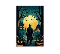 XMHMYHZJ Halloween Poster of Pumpkins And Bats Standing in The Woods Wall Art Mural Modern Decoration Hanging Art Poster 08x12inch(20x30cm)