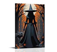 XMHMYHZJ Halloween Poster of The Witch Walking through The Forest with An Inverted Broom Wall Art Mural Modern Decoration Hanging Art Poster 12x18inch(30x45cm)