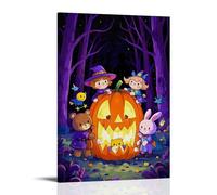 XMHMYHZJ Halloween Poster of Three Teddy Bears in A Pumpkin And Witch Holding Hands Wall Art Mural Modern Decoration Hanging Art Poster 24x36inch(60x90cm)
