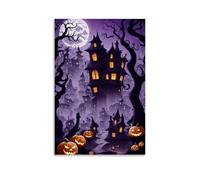 XMHMYHZJ Halloween Poster, Scary Castle with Pumpkins at The Entrance Wall Art Mural Modern Decoration Hanging Art Poster 08x12inch(20x30cm)