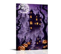 XMHMYHZJ Halloween Poster, Scary Castle with Pumpkins at The Entrance Wall Art Mural Modern Decoration Hanging Art Poster 08x12inch(20x30cm)