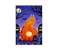 XMHMYHZJ Halloween Poster Showing Cat Sitting in The Middle of A Patchy Area Wall Art Mural Modern Decoration Hanging Art Poster 16x24inch(40x60cm)