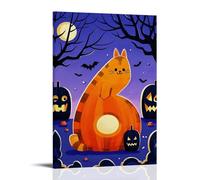 XMHMYHZJ Halloween Poster Showing Cat Sitting in The Middle of A Patchy Area Wall Art Mural Modern Decoration Hanging Art Poster 20x30inch(50x75cm)