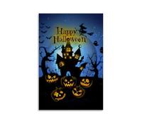 XMHMYHZJ Halloween Poster with A Castle And Pumpkins Against The Backdrop Wall Art Mural Modern Decoration Hanging Art Poster 12x18inch(30x45cm)