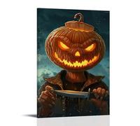 XMHMYHZJ Halloween Poster with A Character Holding A Knife And Pumpkin Head Wall Art Mural Modern Decoration Hanging Art Poster 08x12inch(20x30cm)