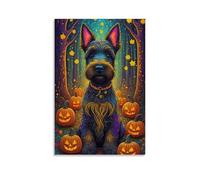 XMHMYHZJ Halloween Poster with A Dog And Pumpkins in The Woods Wall Art Mural Modern Decoration Hanging Art Poster 24x36inch(60x90cm)