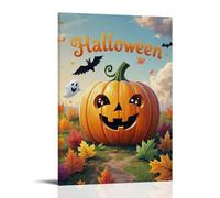 XMHMYHZJ Halloween Poster with A Grinning Jack O ' Lantern on An Outdoor Field with Autumn Leaves And Ghosts Wall Art Mural Modern Decoration Hanging Art Poster 16x24inch(40x60cm)