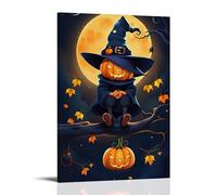 XMHMYHZJ Halloween Poster with A Pumpkin Sitting on Top of A Tree Branch And Cat Wall Art Mural Modern Decoration Hanging Art Poster 08x12inch(20x30cm)