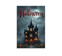 XMHMYHZJ Halloween Poster with A Scary Haunted Home And Lantern Lights by A Foggy Background Wall Art Mural Modern Decoration Hanging Art Poster 16x24inch(40x60cm)