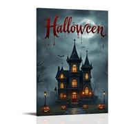 XMHMYHZJ Halloween Poster with A Scary Haunted Home And Lantern Lights by A Foggy Background Wall Art Mural Modern Decoration Hanging Art Poster 16x24inch(40x60cm)