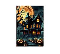XMHMYHZJ Halloween Poster with A Scary House in Front of An Extra Moon Wall Art Mural Modern Decoration Hanging Art Poster 20x30inch(50x75cm)