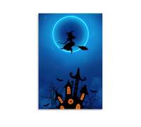 XMHMYHZJ Halloween Poster with A Witch Flying over A Castle at Night Wall Art Mural Modern Decoration Hanging Art Poster 20x30inch(50x75cm)
