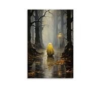 XMHMYHZJ Halloween Poster with A Yellow Ghost Sitting on Its Head near The Water Wall Art Mural Modern Decoration Hanging Art Poster 16x24inch(40x60cm)