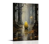 XMHMYHZJ Halloween Poster with A Yellow Ghost Sitting on Its Head near The Water Wall Art Mural Modern Decoration Hanging Art Poster 08x12inch(20x30cm)