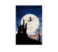 XMHMYHZJ Halloween Poster with Castle And Witch on The Full Moon Wall Art Mural Modern Decoration Hanging Art Poster 12x18inch(30x45cm)