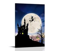 XMHMYHZJ Halloween Poster with Castle And Witch on The Full Moon Wall Art Mural Modern Decoration Hanging Art Poster 20x30inch(50x75cm)