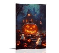 XMHMYHZJ Halloween Poster with Ghosts, Pumpkins And A Scary House Wall Art Mural Modern Decoration Hanging Art Poster 20x30inch(50x75cm)