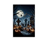 XMHMYHZJ Halloween Poster with Lights And Dark Tree Surrounding And Skeletons Around Wall Art Mural Modern Decoration Hanging Art Poster 08x12inch(20x30cm)