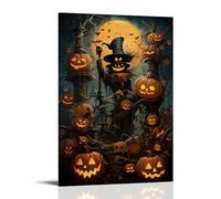 XMHMYHZJ Halloween Poster with Pumpkins And Skeleton in Front of An Overexop Wall Art Mural Modern Decoration Hanging Art Poster 12x18inch(30x45cm)