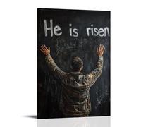 XMHMYHZJ “He Is Risen” in Thin Serif on Chalk Canvas - Printmaking Wall Art Mural Modern Decoration Hanging Art Poster 16x24inch(40x60cm)