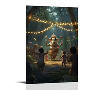 XMHMYHZJ In A Forest Clearing, Ganesha Dances Joyfully Among Animals And Children Beneath Strings of Festival Lights. Wall Art Mural Modern Decoration Hanging Art Poster 08x12inch(20x30cm)