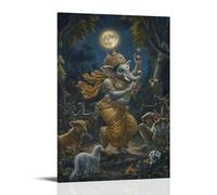XMHMYHZJ In A Forest Clearing Lit by Moonlight, Ganesha Dances Joyfully As Animals Gather Around, Drawn by Sacred Music. Wall Art Mural Modern Decoration Hanging Art Poster 08x12inch(20x30cm)