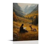 XMHMYHZJ In A Quiet Valley, Jesus Reads Aloud to A Deer Resting in The Tall Grass, Its Ears Turned Toward Him. Wall Art Mural Modern Decoration Hanging Art Poster 08x12inch(20x30cm)