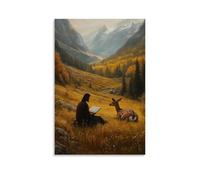 XMHMYHZJ In A Quiet Valley, Jesus Reads Aloud to A Deer Resting in The Tall Grass, Its Ears Turned Toward Him. Wall Art Mural Modern Decoration Hanging Art Poster 16x24inch(40x60cm)