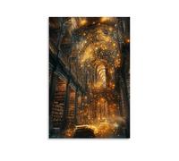 XMHMYHZJ In The Center of A Celestial Library, Angels Read from Giant Books, with Golden Dust Rising As They Turn The Pages. Wall Art Mural Modern Decoration Hanging Art Poster 20x30inch(50x75cm)