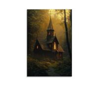 XMHMYHZJ In The Heart of A Dense Forest, A Wooden Church Glows with Inner Light, Untouched by Time Or Noise. Wall Art Mural Modern Decoration Hanging Art Poster 12x18inch(30x45cm)