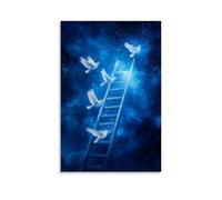 XMHMYHZJ Jacob’s Ladder Glows Beneath The Stars, Angel Wings Flickering Like Dreams Along Its Silver Rungs. Wall Art Mural Modern Decoration Hanging Art Poster 24x36inch(60x90cm)