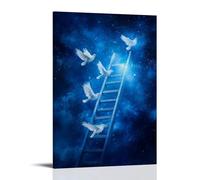 XMHMYHZJ Jacob’s Ladder Glows Beneath The Stars, Angel Wings Flickering Like Dreams Along Its Silver Rungs. Wall Art Mural Modern Decoration Hanging Art Poster 16x24inch(40x60cm)