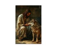 XMHMYHZJ Jesus And The Wounded Wolf - A Miracle of Mercy Wall Art Mural Modern Decoration Hanging Art Poster 08x12inch(20x30cm)