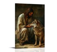 XMHMYHZJ Jesus And The Wounded Wolf - A Miracle of Mercy Wall Art Mural Modern Decoration Hanging Art Poster 12x18inch(30x45cm)