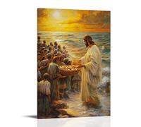 XMHMYHZJ Jesus Blessing Five Loaves And Two Fish Beside The Sea, As Crowds Gather Under Golden Skies with Hope in Their Hearts. Wall Art Mural Modern Decoration Hanging Art Poster 16x24inch(40x60cm)