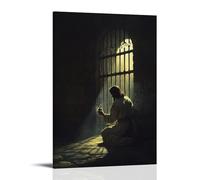 XMHMYHZJ Jesus Kneels at A Prison Gate, Unlocking It with A Key Shaped Like A Heart, As Light Pours Into The Darkness. Wall Art Mural Modern Decoration Hanging Art Poster 08x12inch(20x30cm)