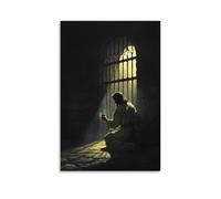 XMHMYHZJ Jesus Kneels at A Prison Gate, Unlocking It with A Key Shaped Like A Heart, As Light Pours Into The Darkness. Wall Art Mural Modern Decoration Hanging Art Poster 20x30inch(50x75cm)