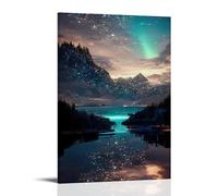 XMHMYHZJ Landscape Poster Featuring The Aurora And Stars Above A Mountain Lake Wall Art Mural Modern Decoration Hanging Art Poster 20x30inch(50x75cm)