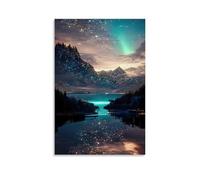 XMHMYHZJ Landscape Poster Featuring The Aurora And Stars Above A Mountain Lake Wall Art Mural Modern Decoration Hanging Art Poster 08x12inch(20x30cm)